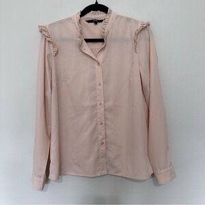 Vero moda long sleeve ruffle shoulder woven crepe blouse light pink M medium